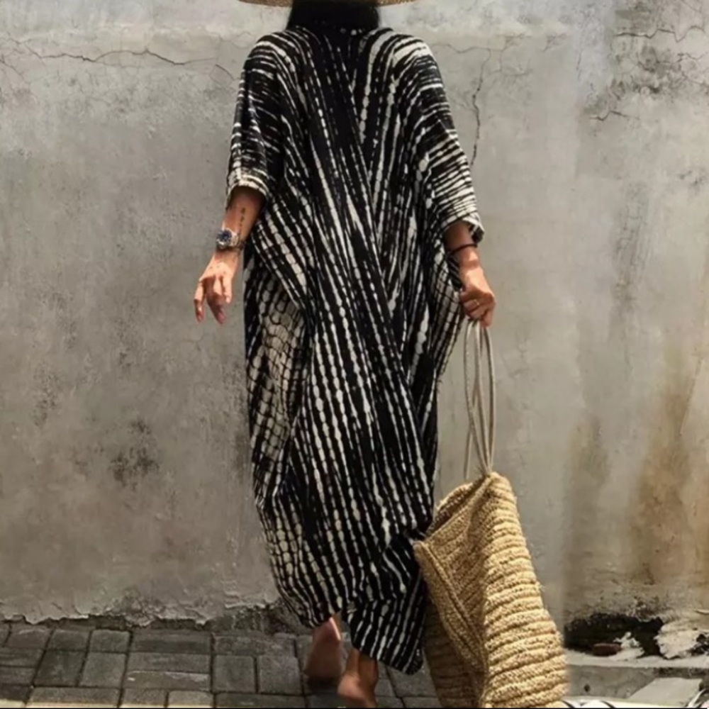 SOLD OUT Black Tie Dye Boho Swim Coverup Kimono Robe - Picture 3 of 4